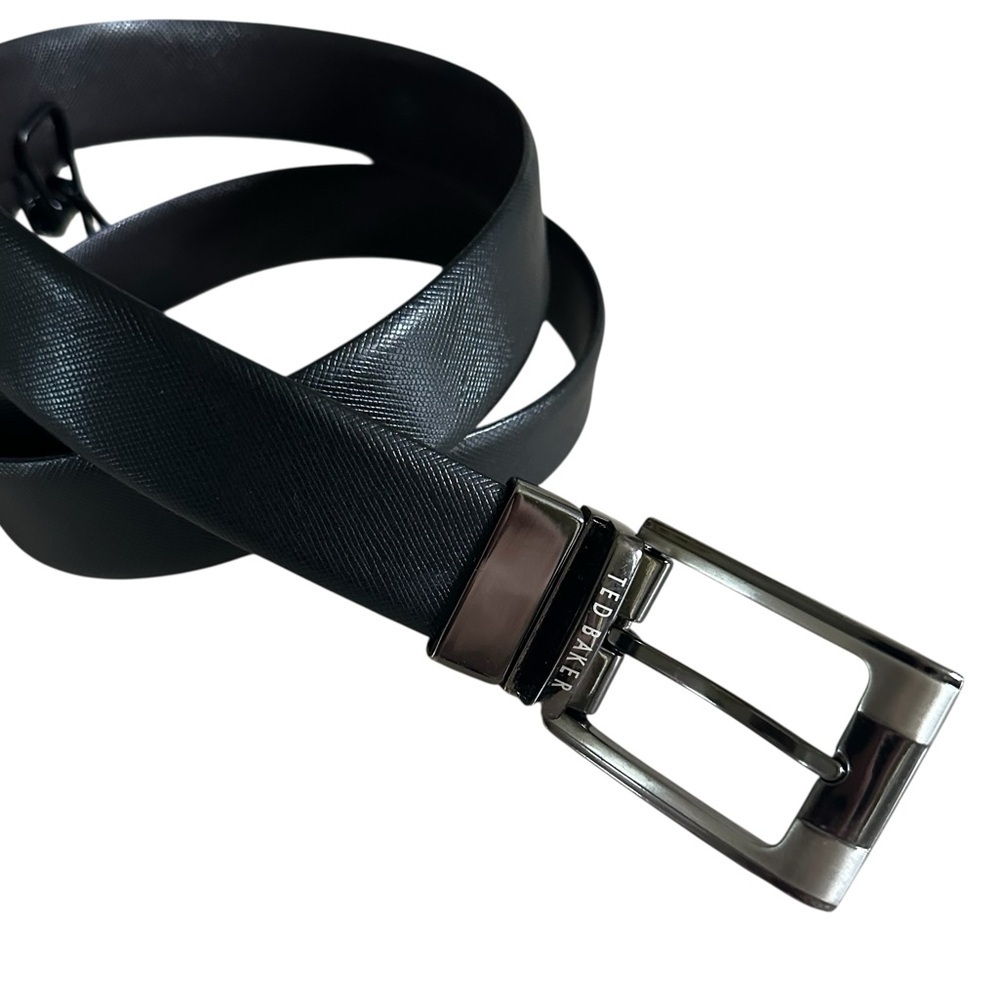 TED BAKER TEXTURED BLACK LEATHER BELT